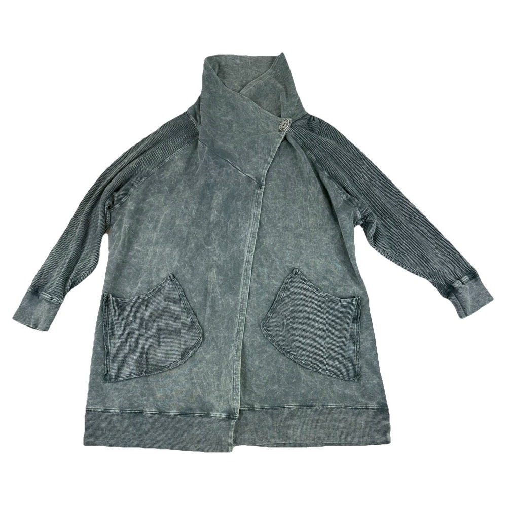 Chalet Et Ceci Cardigan Sz XS‎ Oversized Lagenlook Charcoal Stonewash Hemp Blend